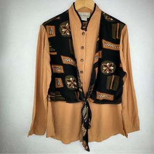 Vintage Just Clothes Button Up Shirt Faux Vest Women’s 10 Brown Southwest 90s